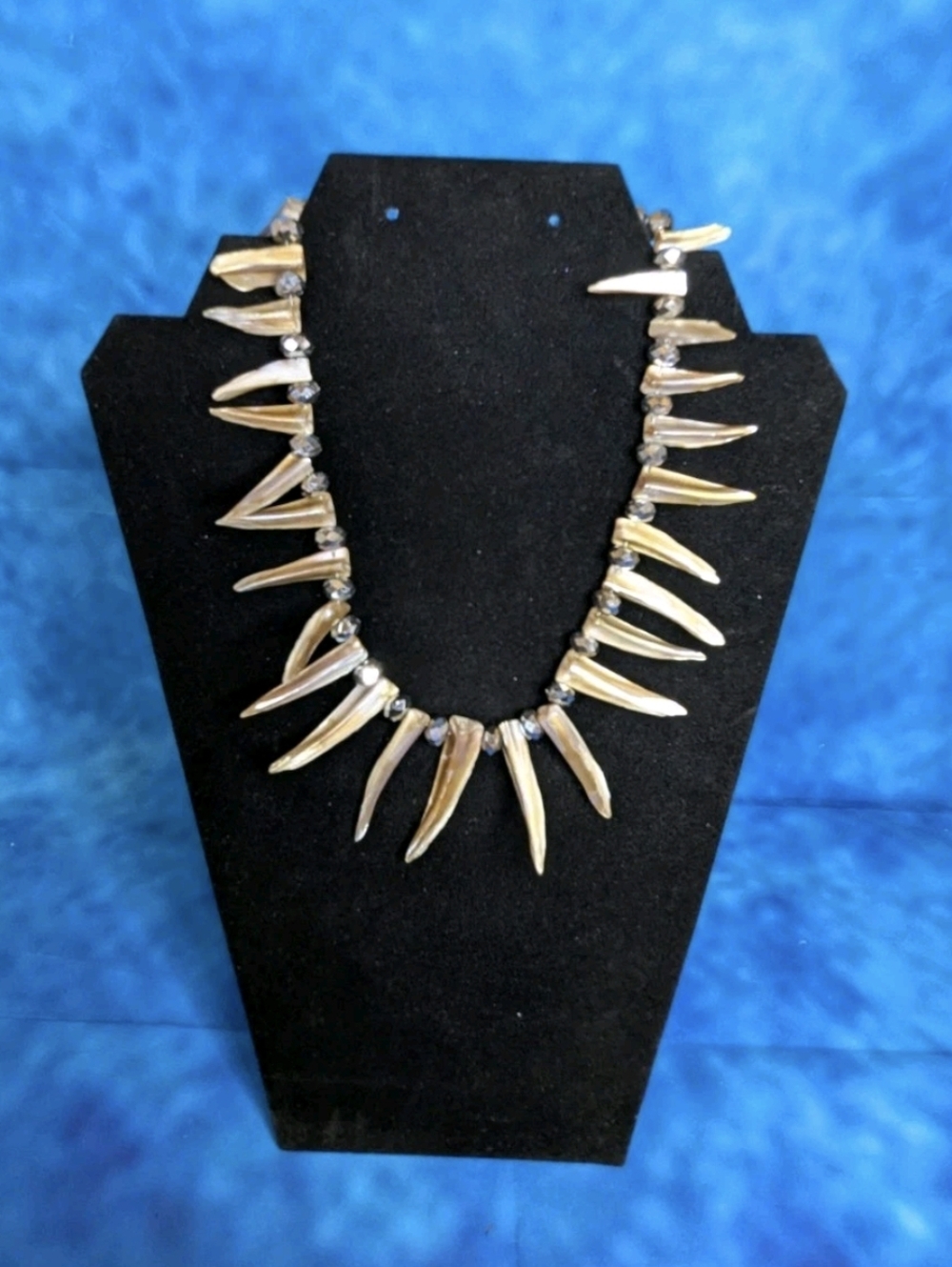 Handmade Estate Bone And Silver Beaded Collar Bib Necklace 7" Toggle Clasp